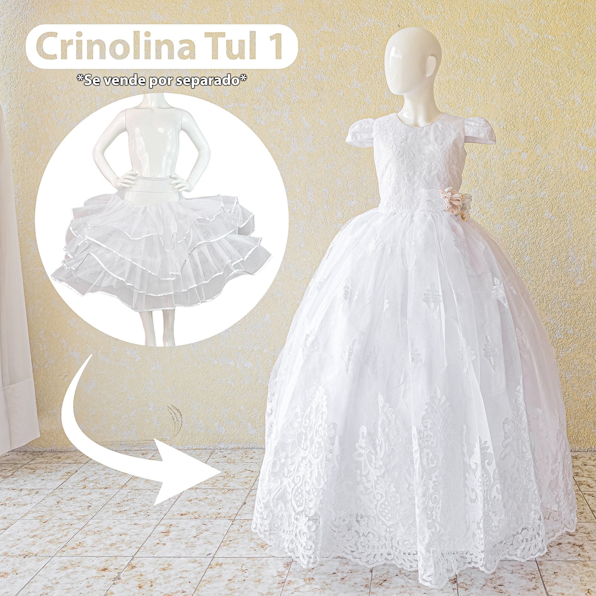 Vestido primera comunión de niña color blanco modelo 447 foto 4