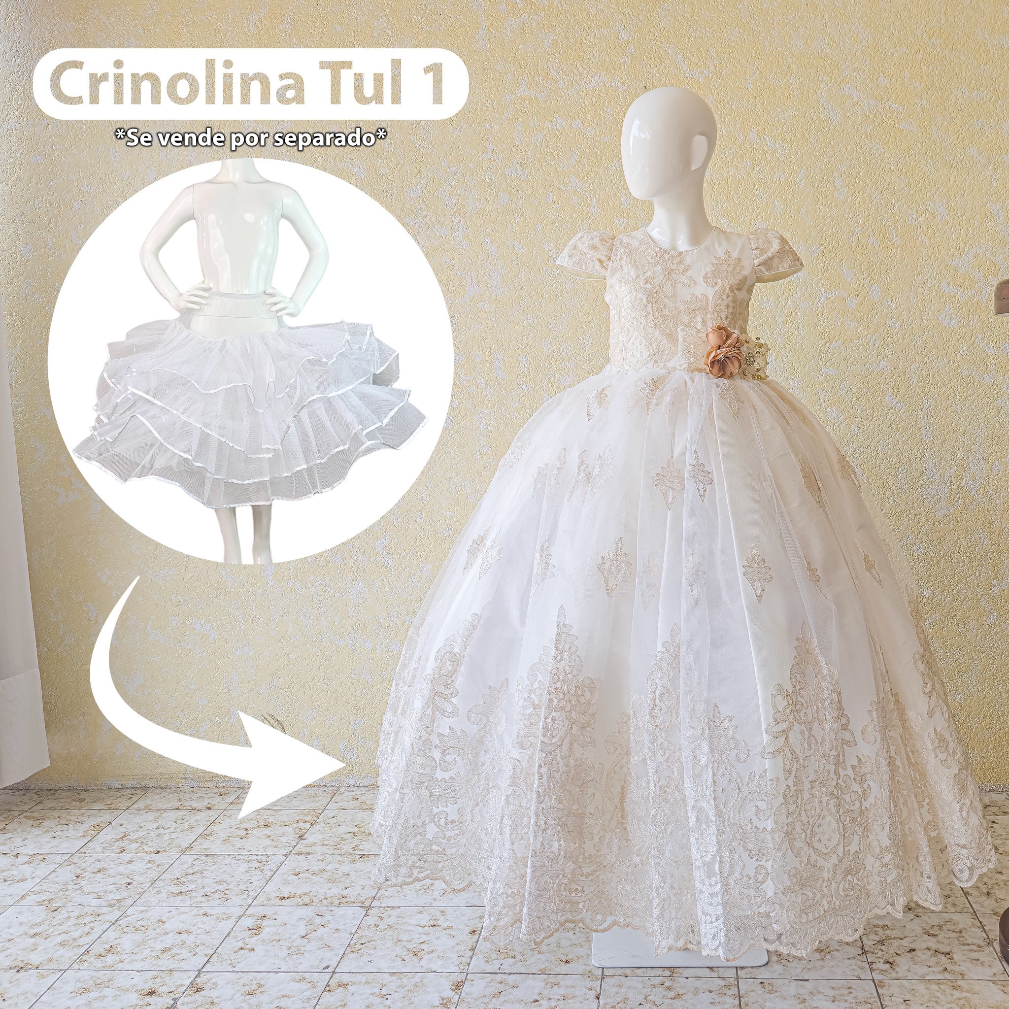 Vestido primera comunión de niña color beige modelo 447 foto 4