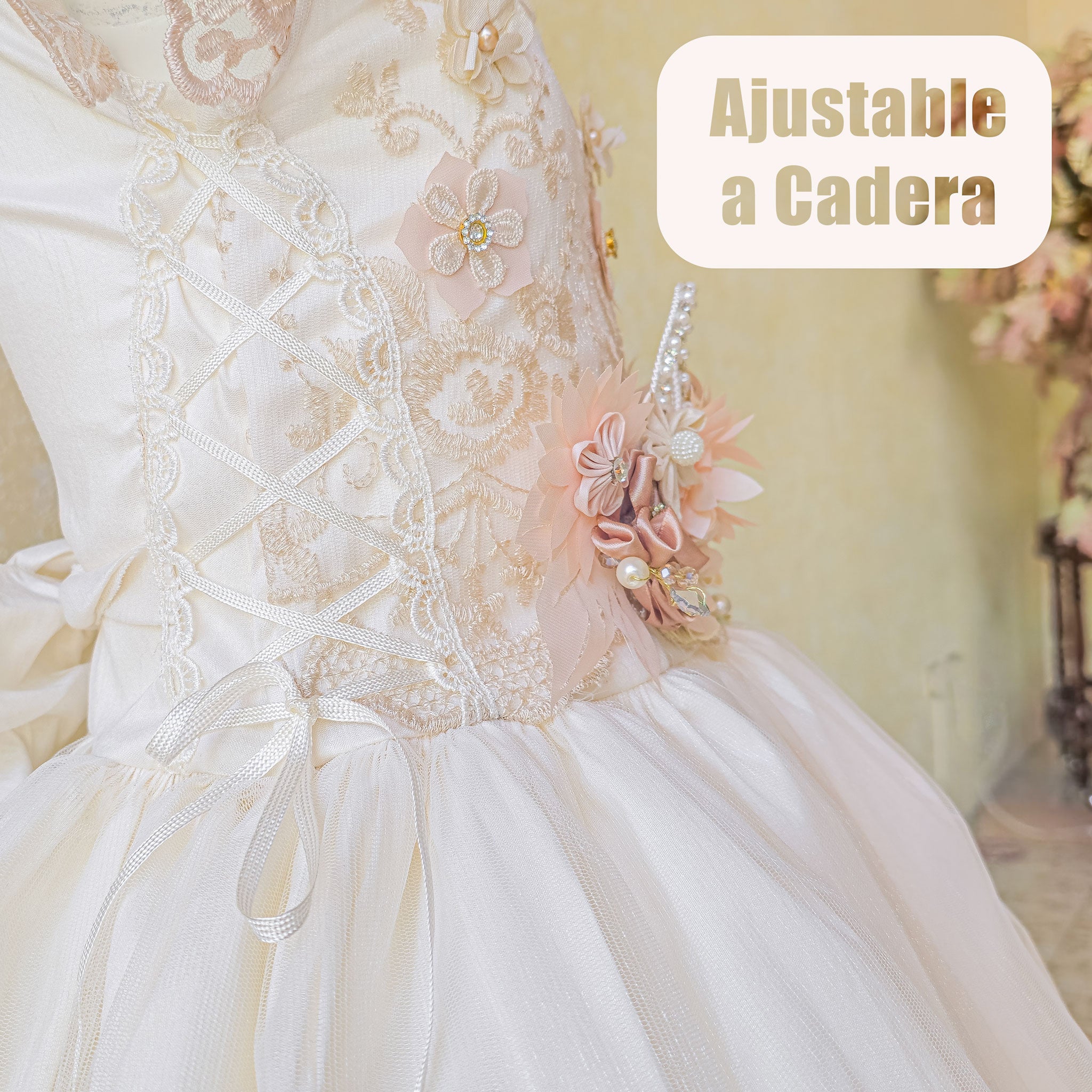 Vestido primera comunión desmontable en color beige modelo emilia foto 7