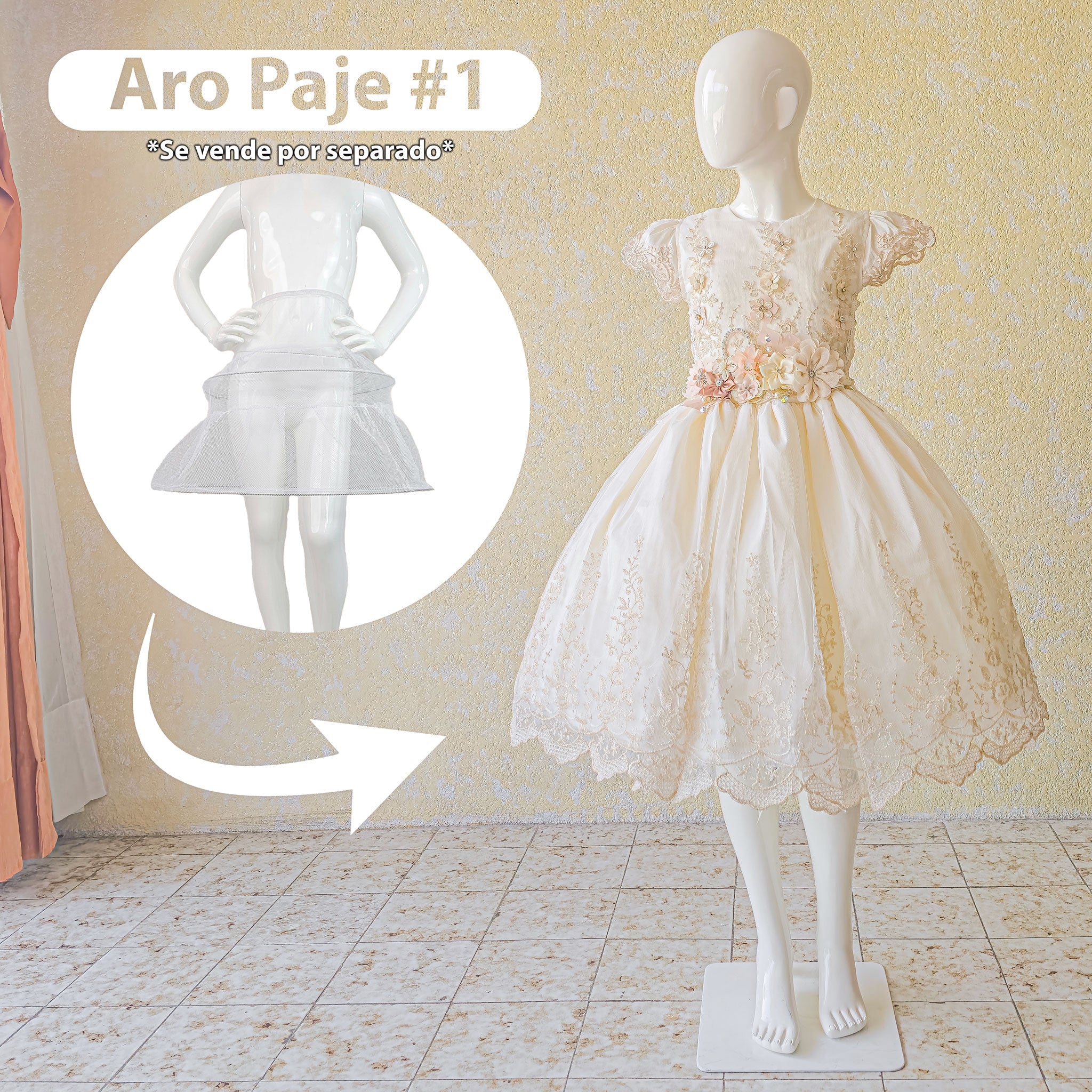 Vestido primera comunión desmontable en color beige modelo emilia foto 6