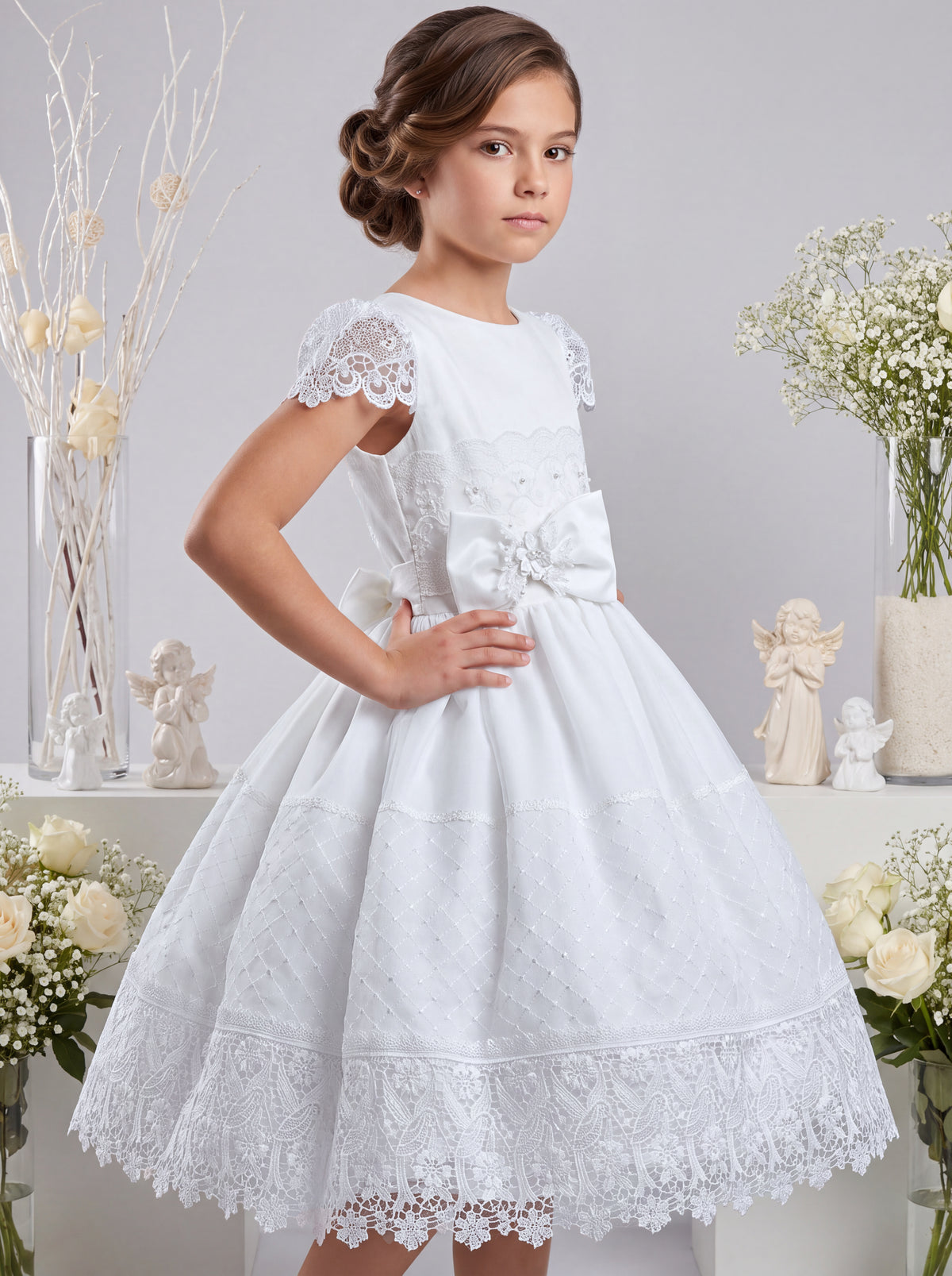 Vestido de Primera Comunión L-10 blanco, versión corta para la fiesta