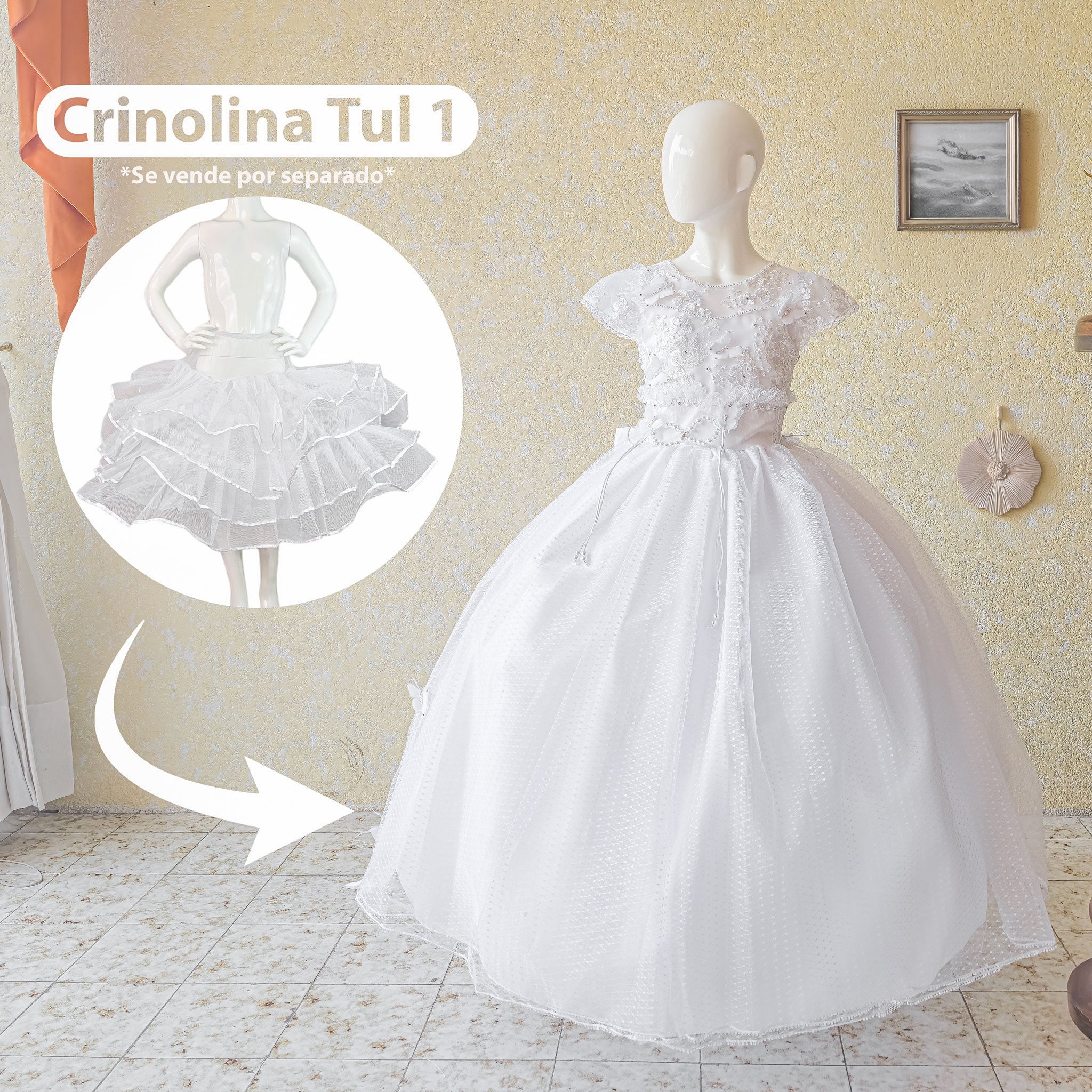 Vestido primera comunión color blanco modelo lluvia foto 5