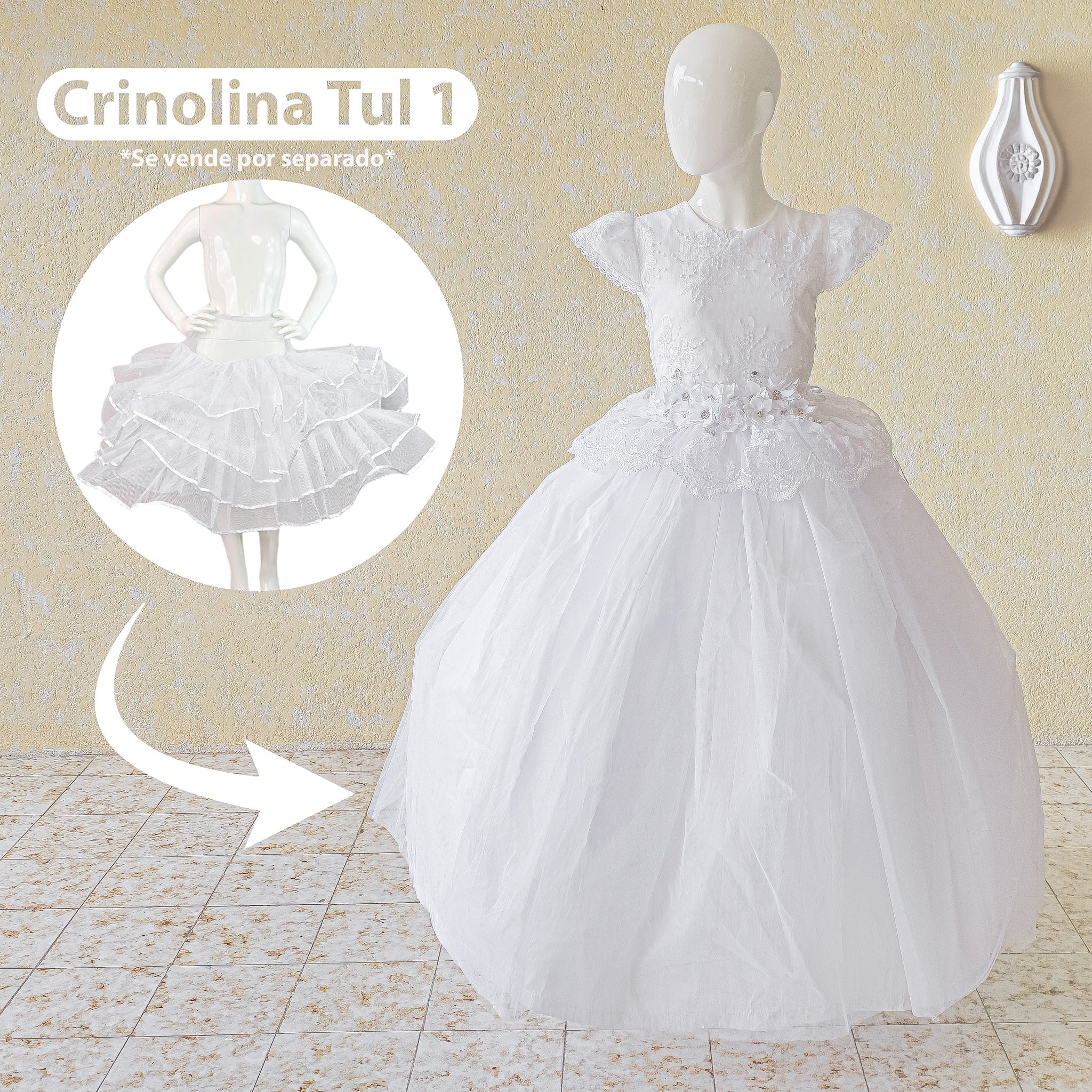 Vestido primera comunión en color blanco modelo perla foto 4