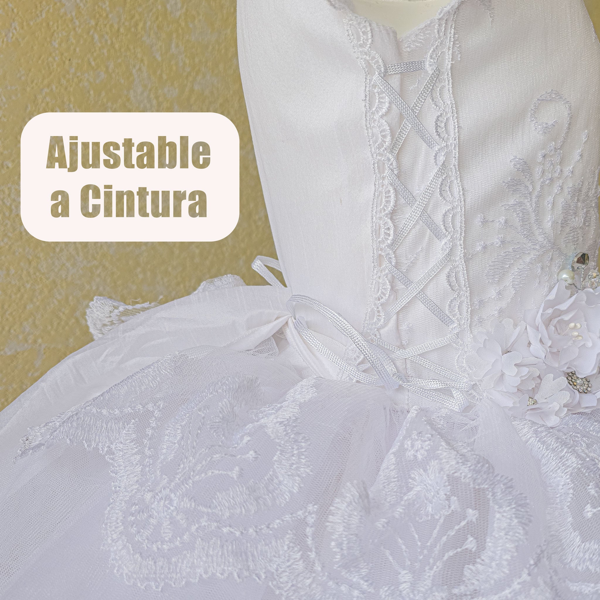 Vestido primera comunión en color blanco modelo perla foto 6