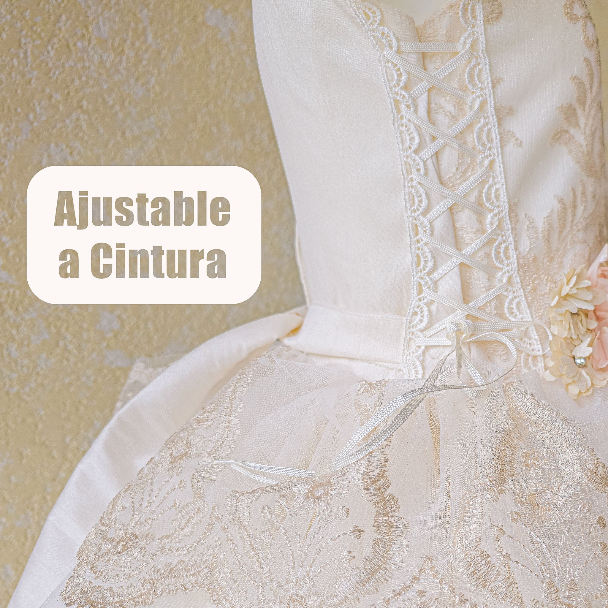 Vestido primera comunión en color beige modelo perla foto 5