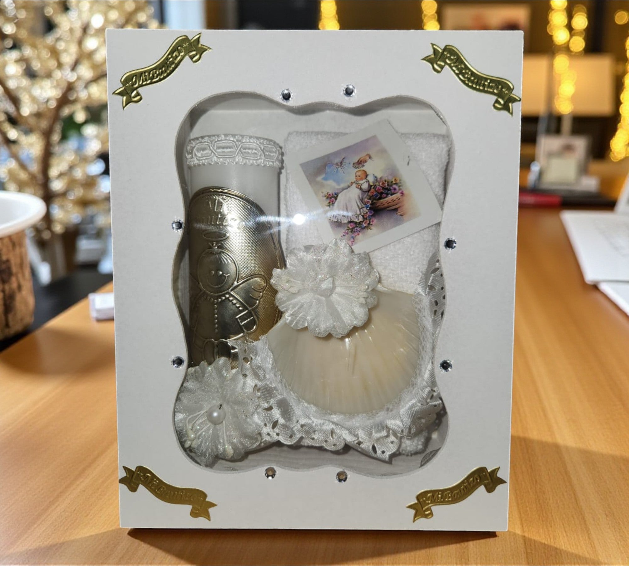 Kit de Vela Bautizo Madera Blanca 01