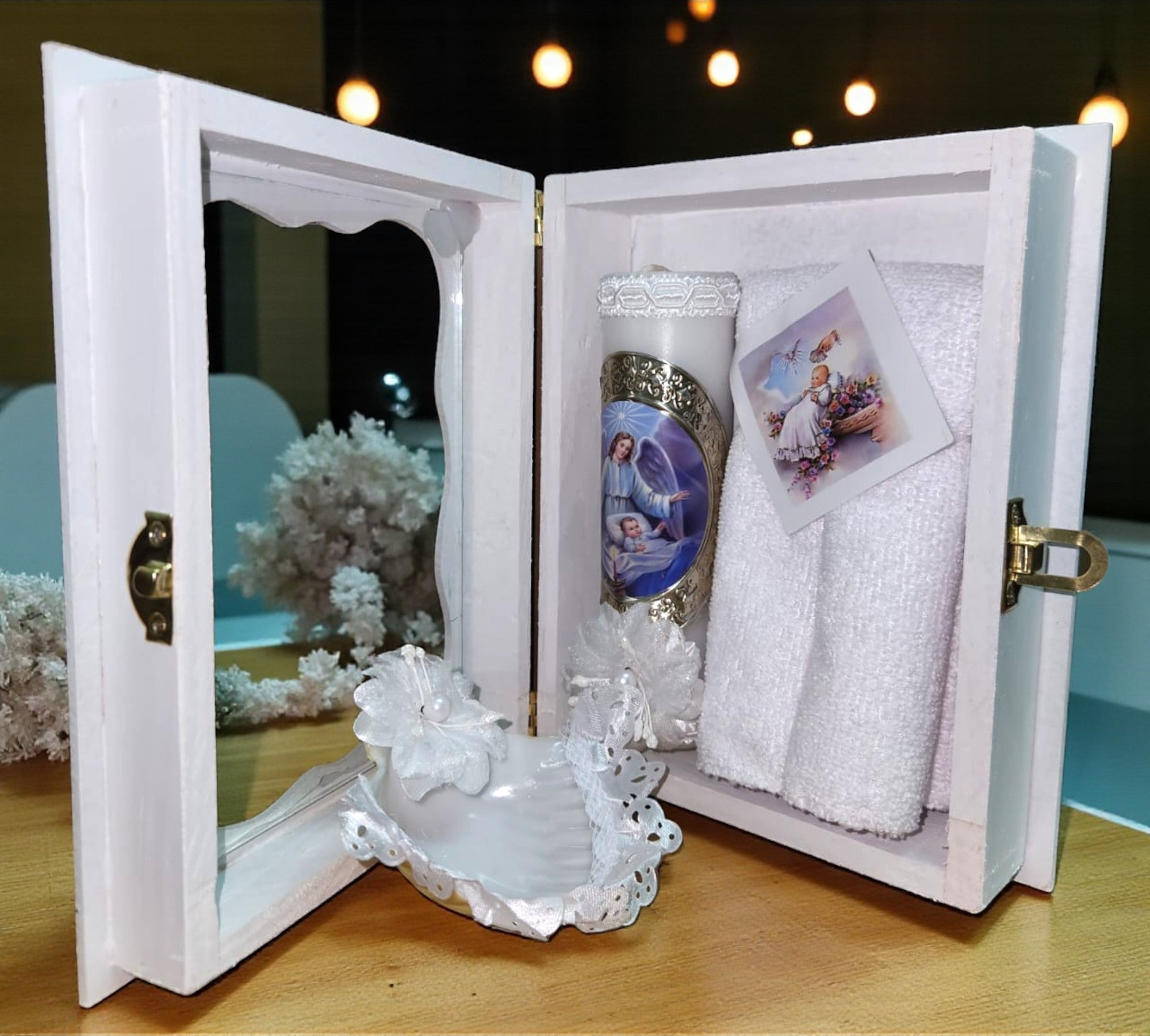 Kit de Vela Bautizo Madera Blanca 02