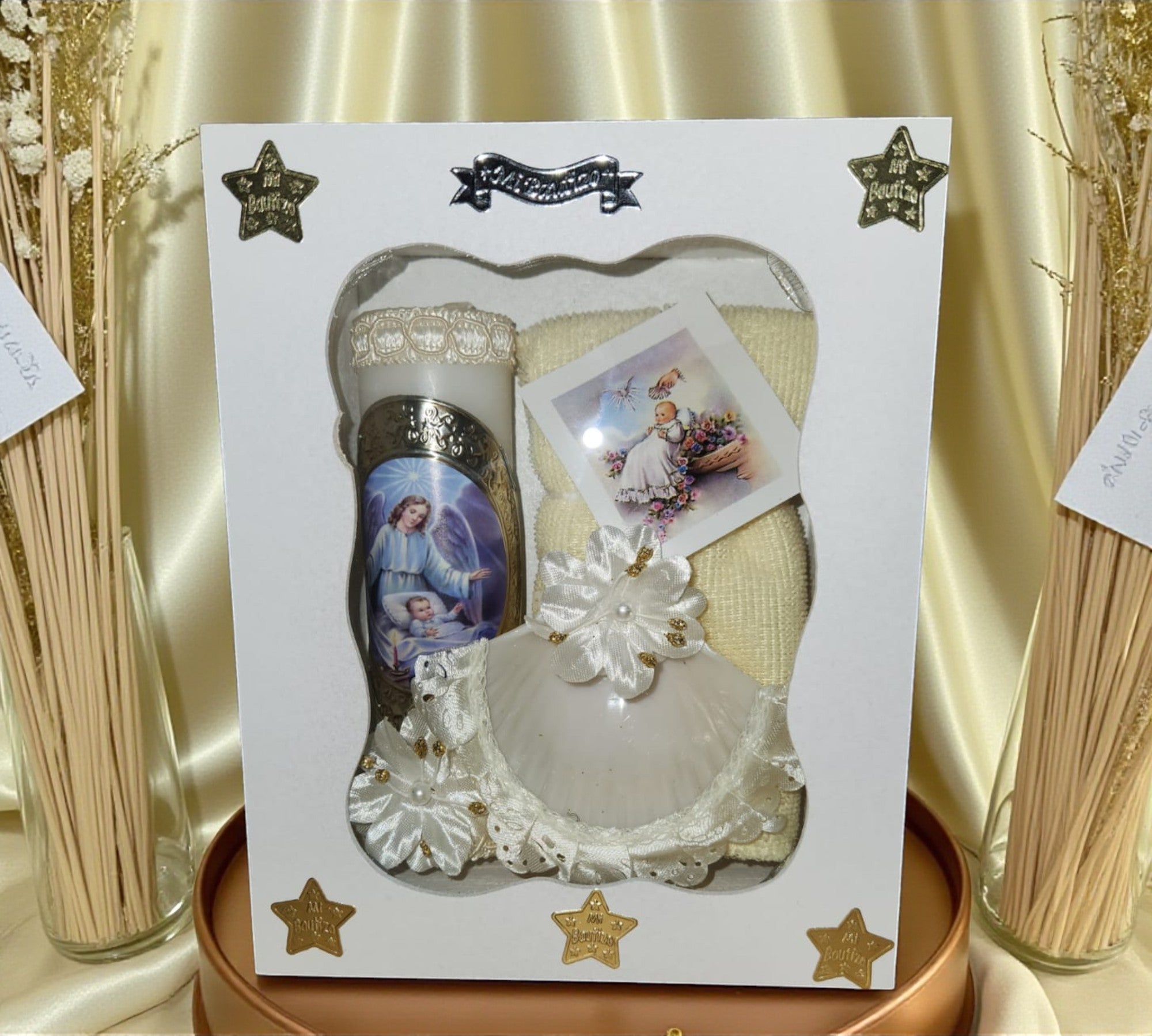 Kit de Vela Bautizo Madera Blanca 02