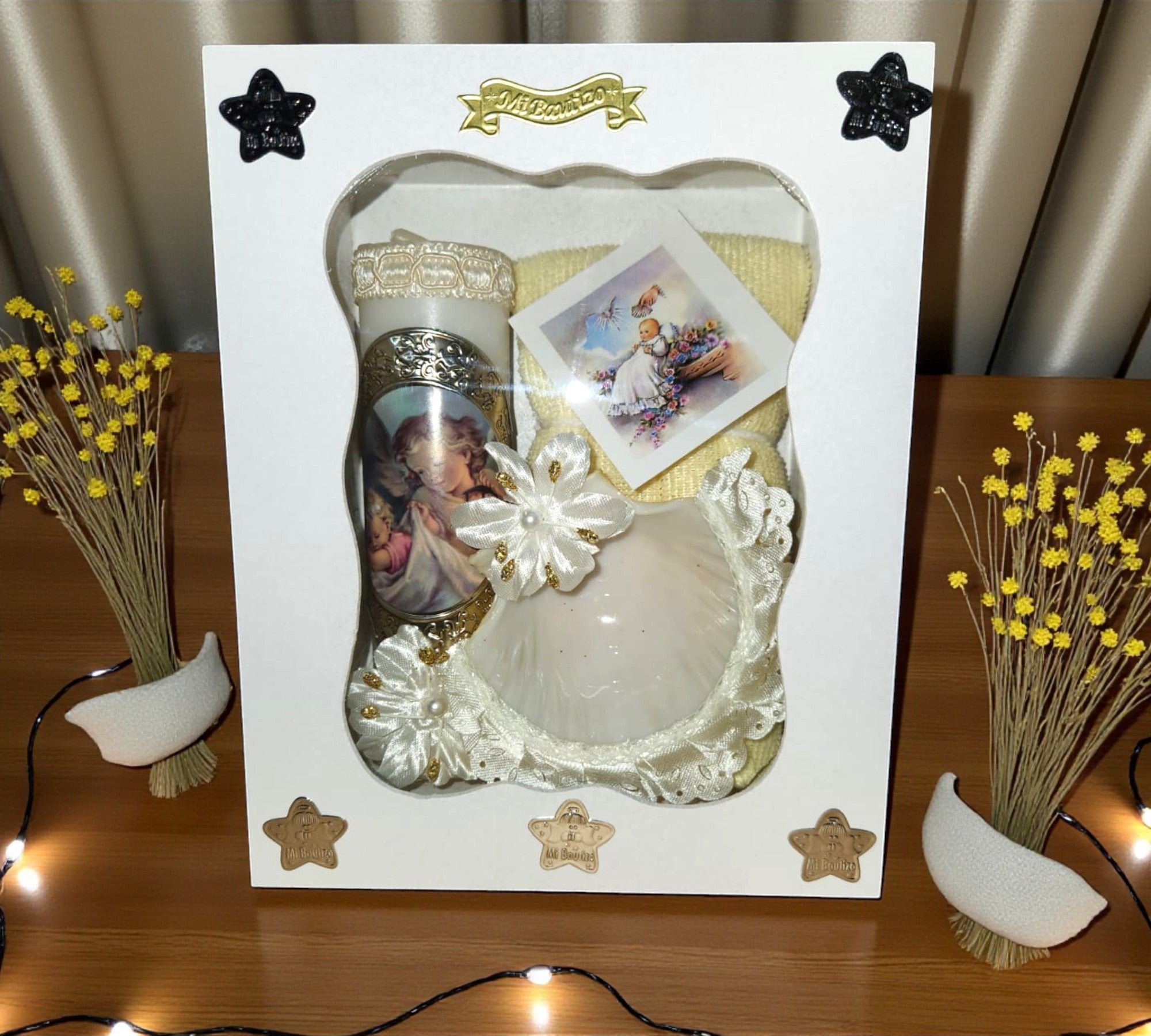 Kit de Vela Bautizo Madera Blanca 03