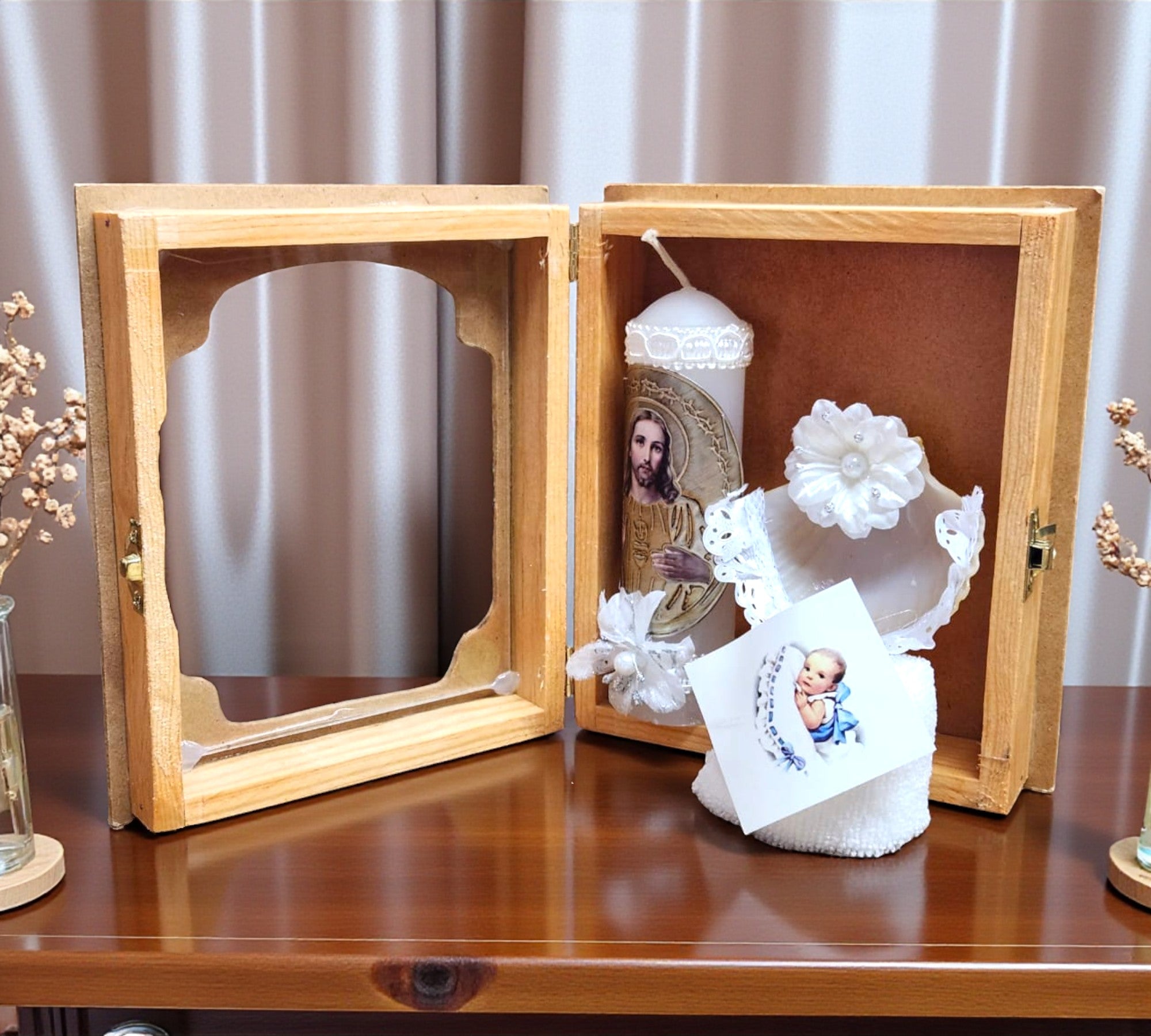 Kit de Vela Bautizo Madera Clara 06