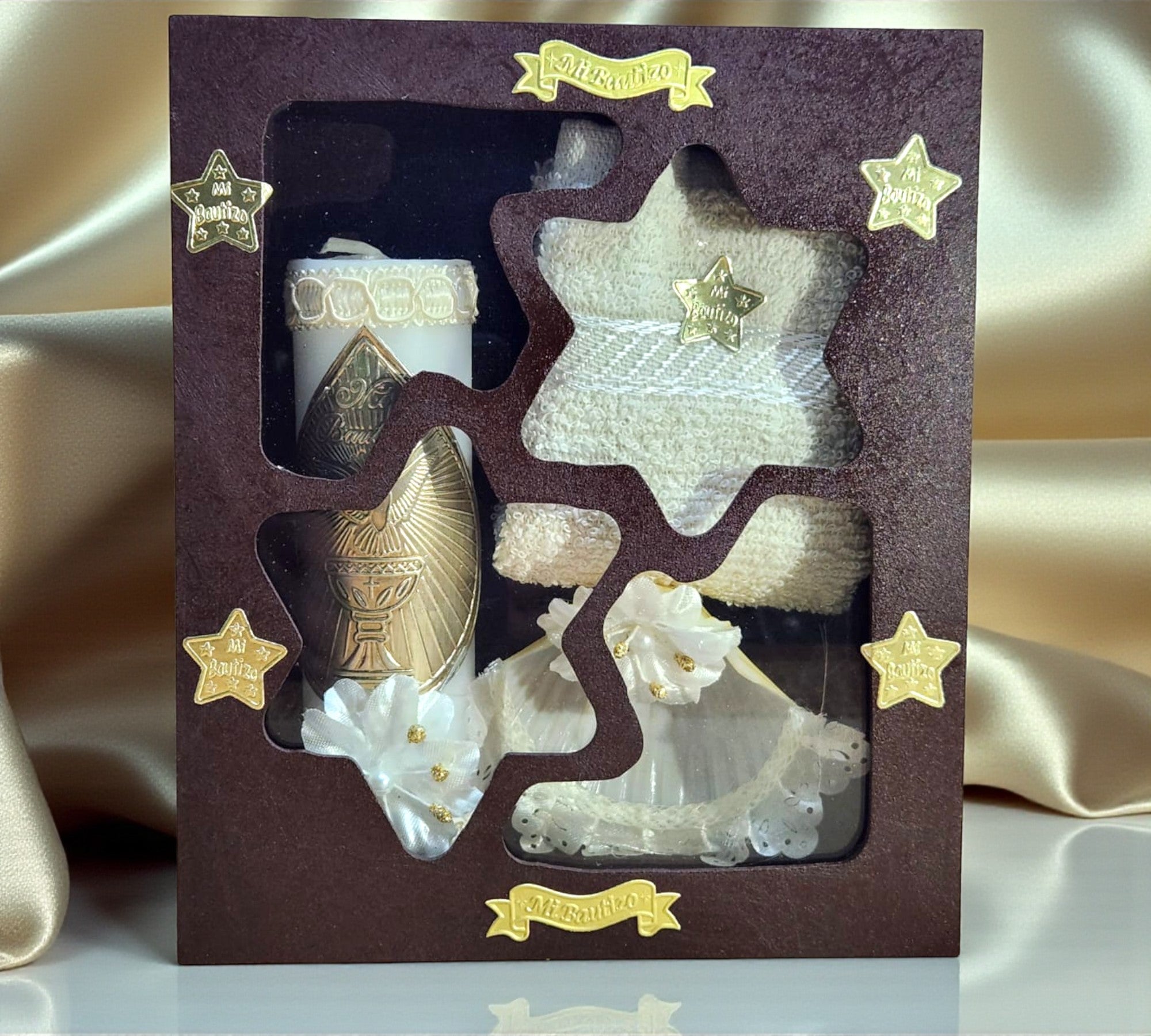 Kit de Vela Bautizo Estrella Madera Oscura 05