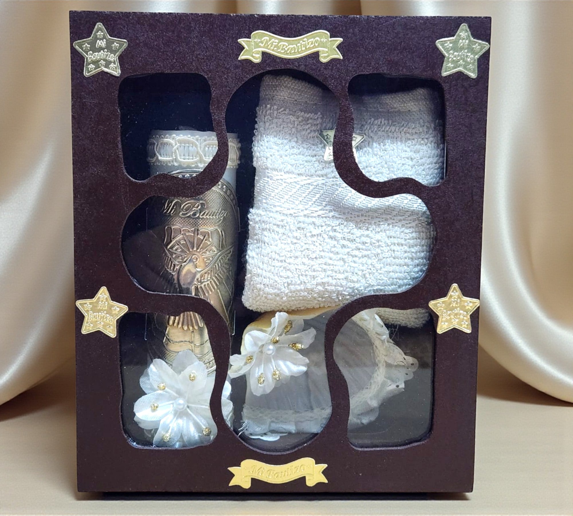 Kit de Vela Bautizo Cruz Madera Oscura 03