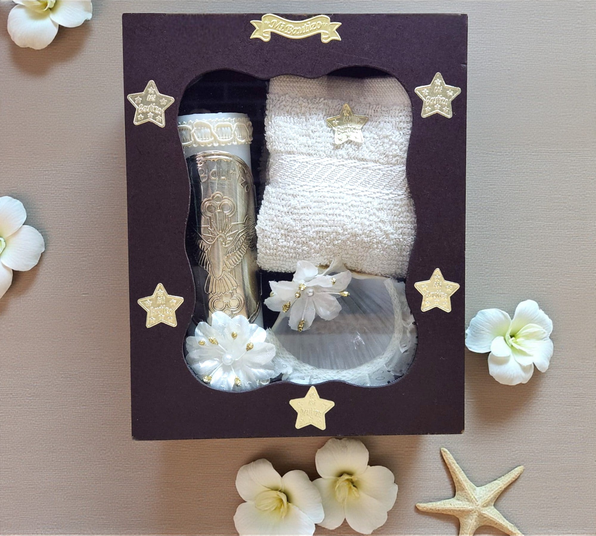 Kit de Vela Bautizo Madera Oscura 11