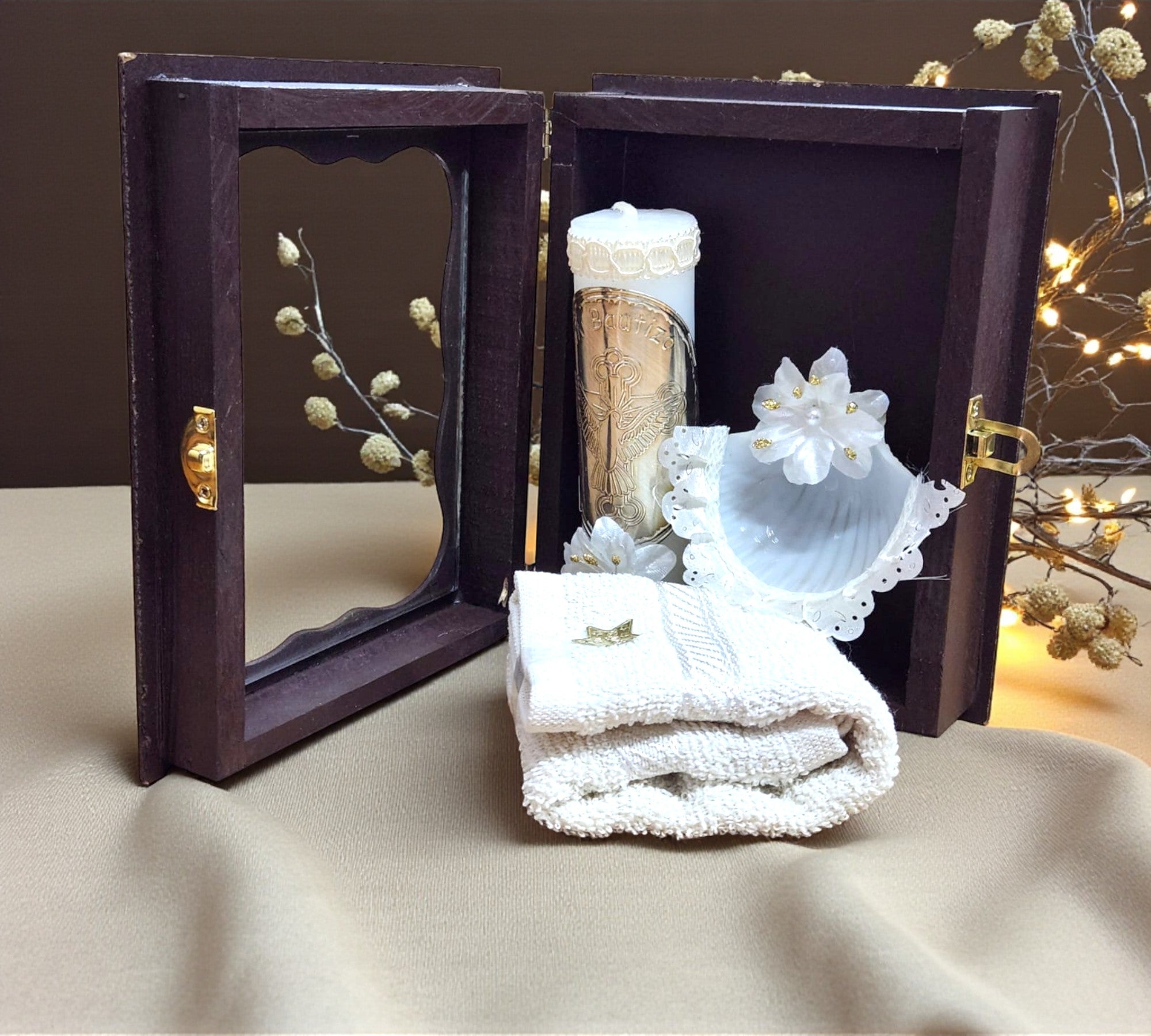 Kit de Vela Bautizo Madera Oscura 11