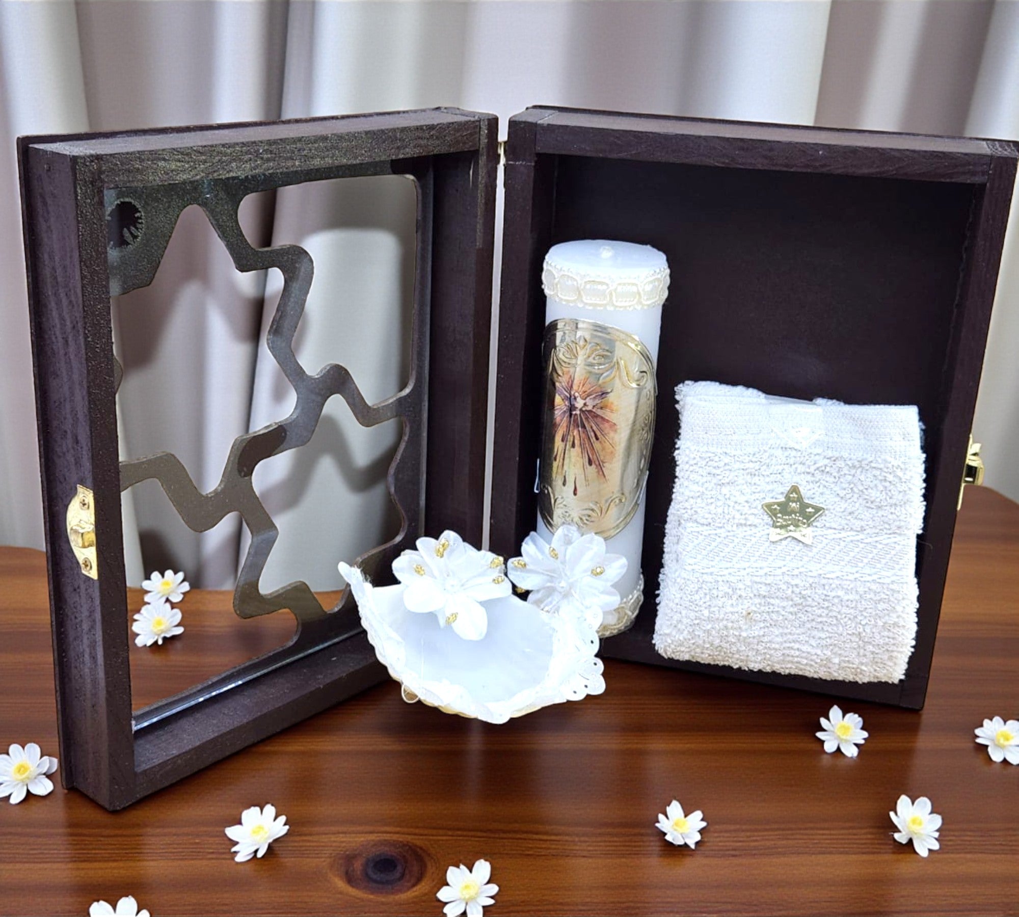 Kit de Vela Bautizo Estrella Madera Oscura 04