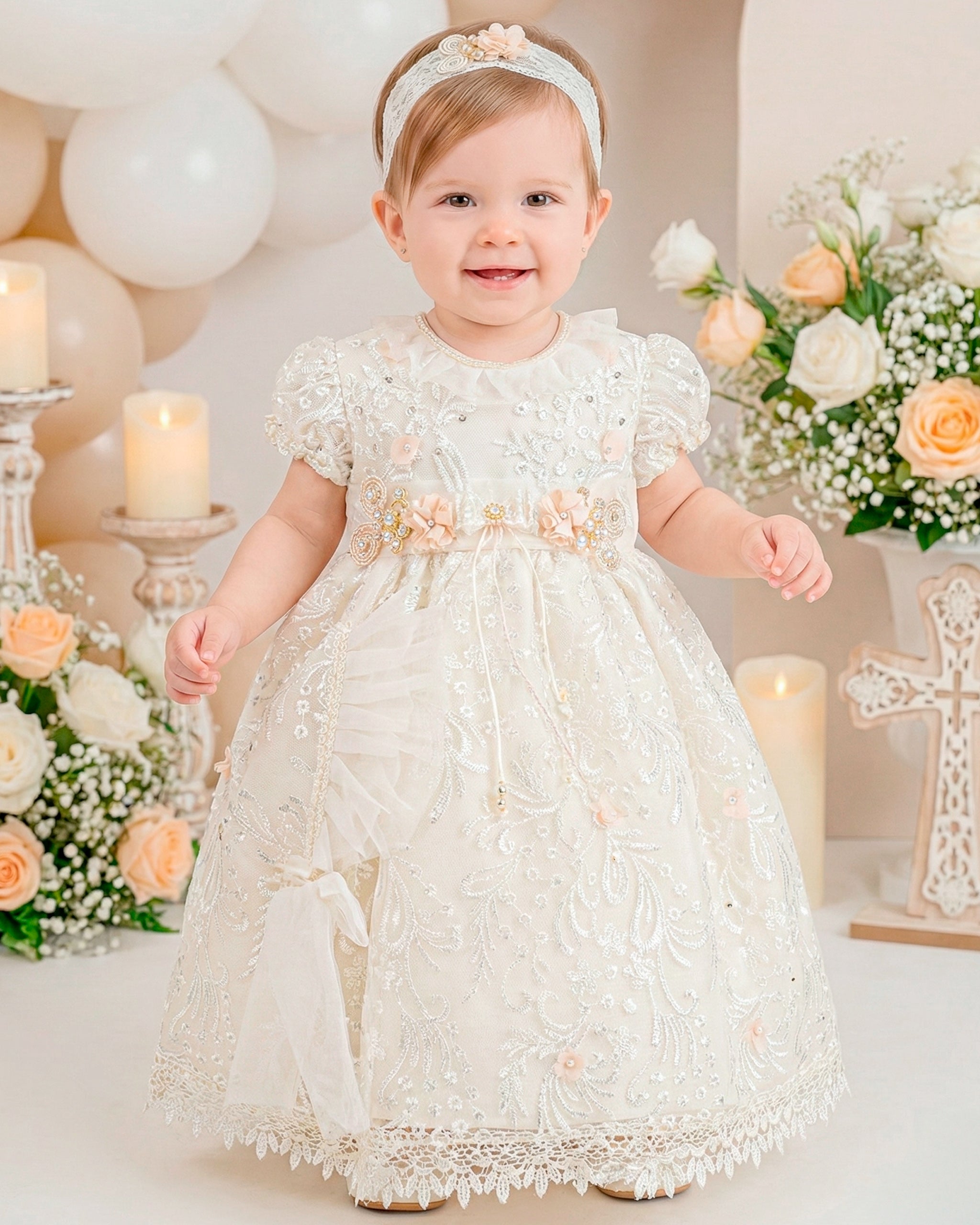 Vestido Bautizo Mini Lupita Hojitas