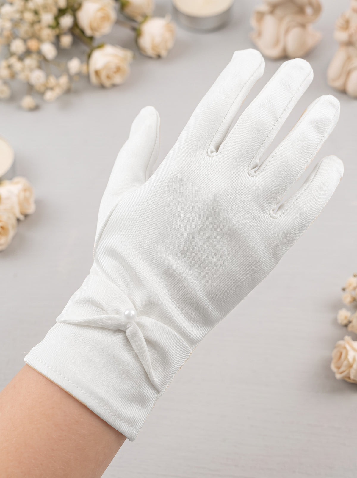 Guantes Primera Comunión Licra Moño Corto