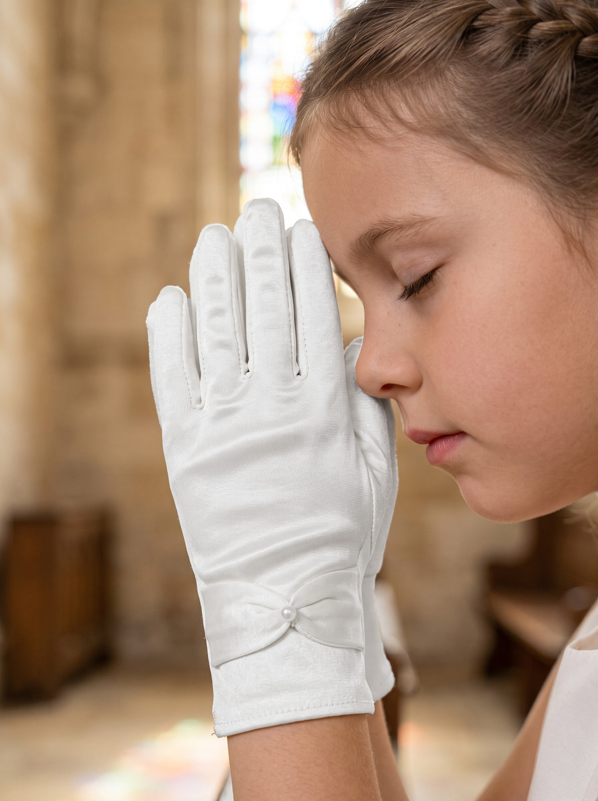 Guantes Primera Comunión Licra Moño Corto