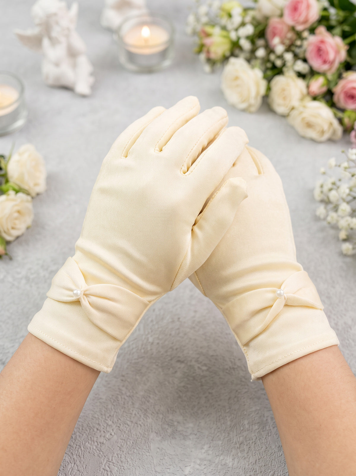 Guantes Primera Comunión Licra Moño Corto