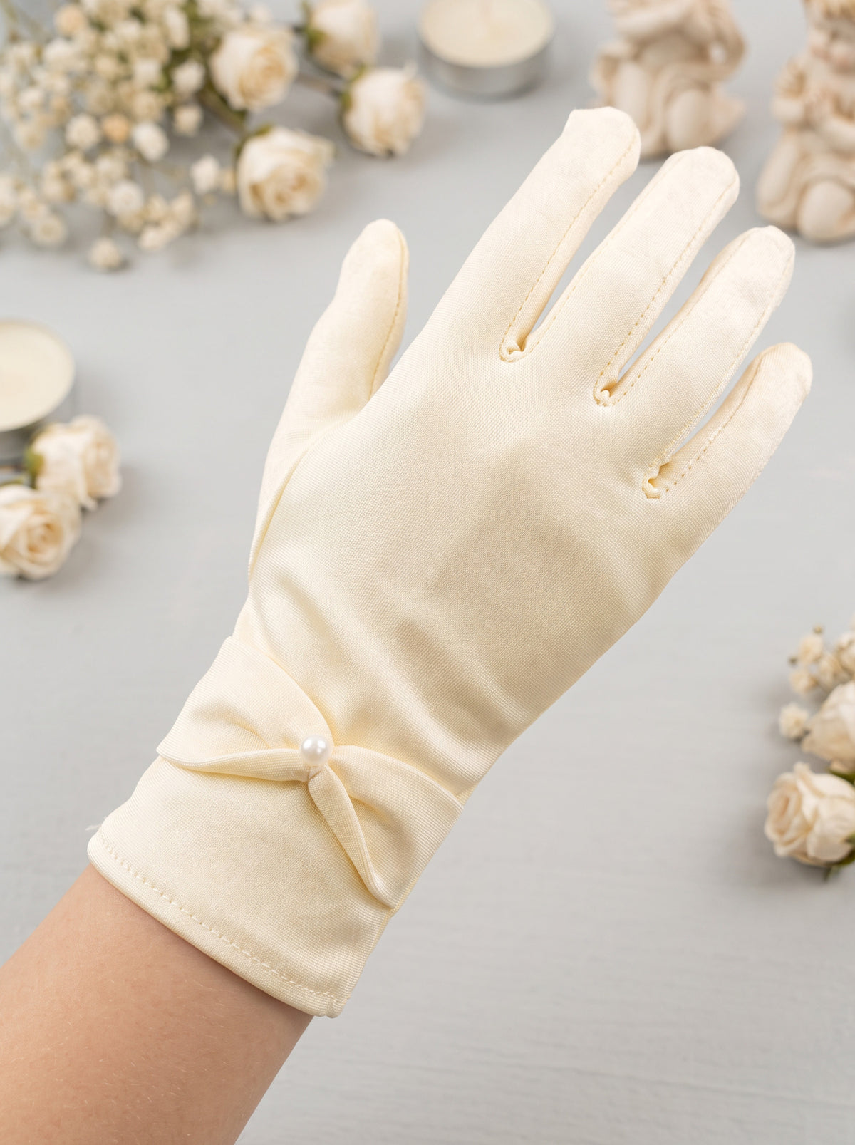 Guantes Primera Comunión Licra Moño Corto