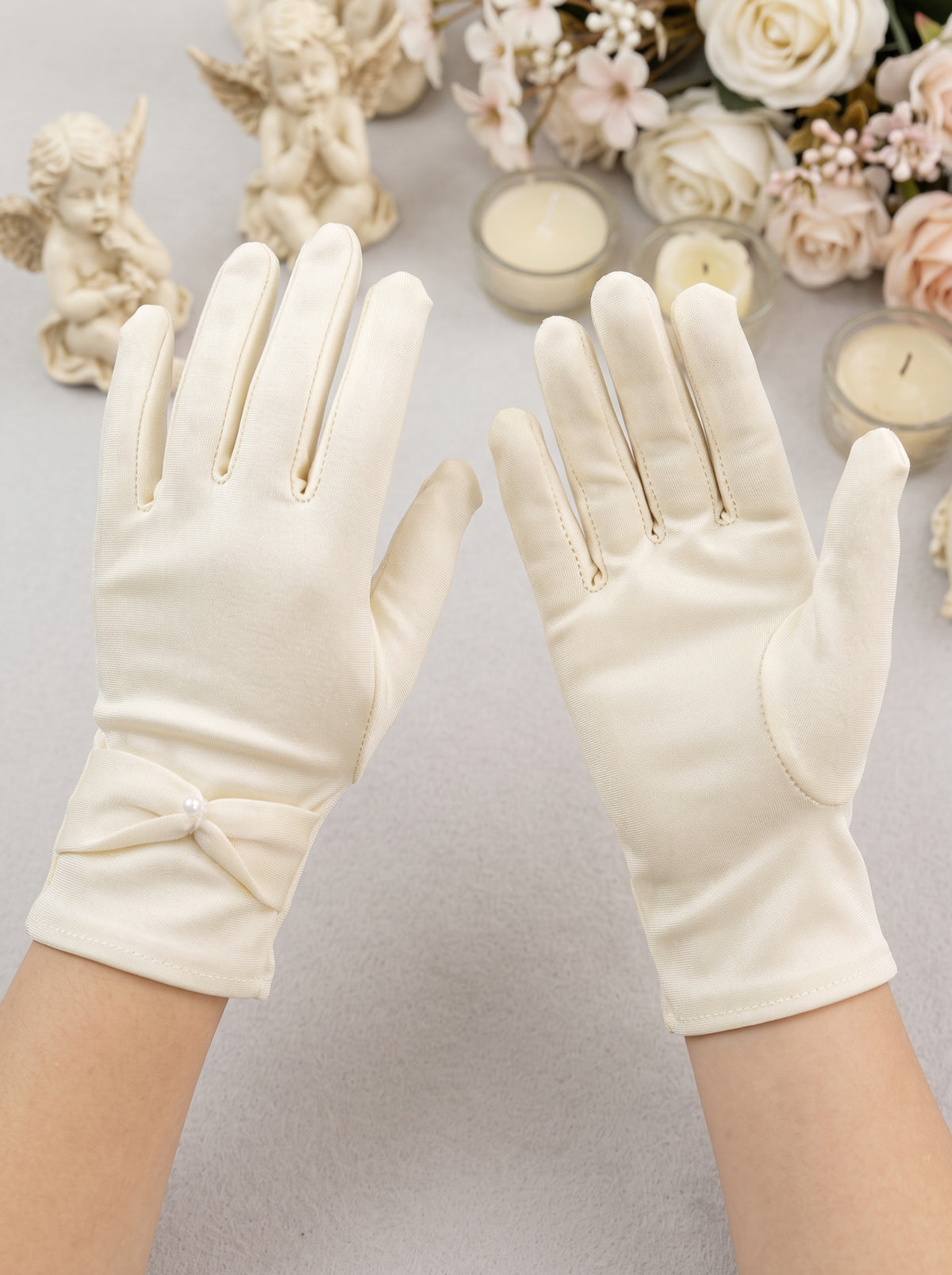 Guantes Primera Comunión Licra Moño Corto
