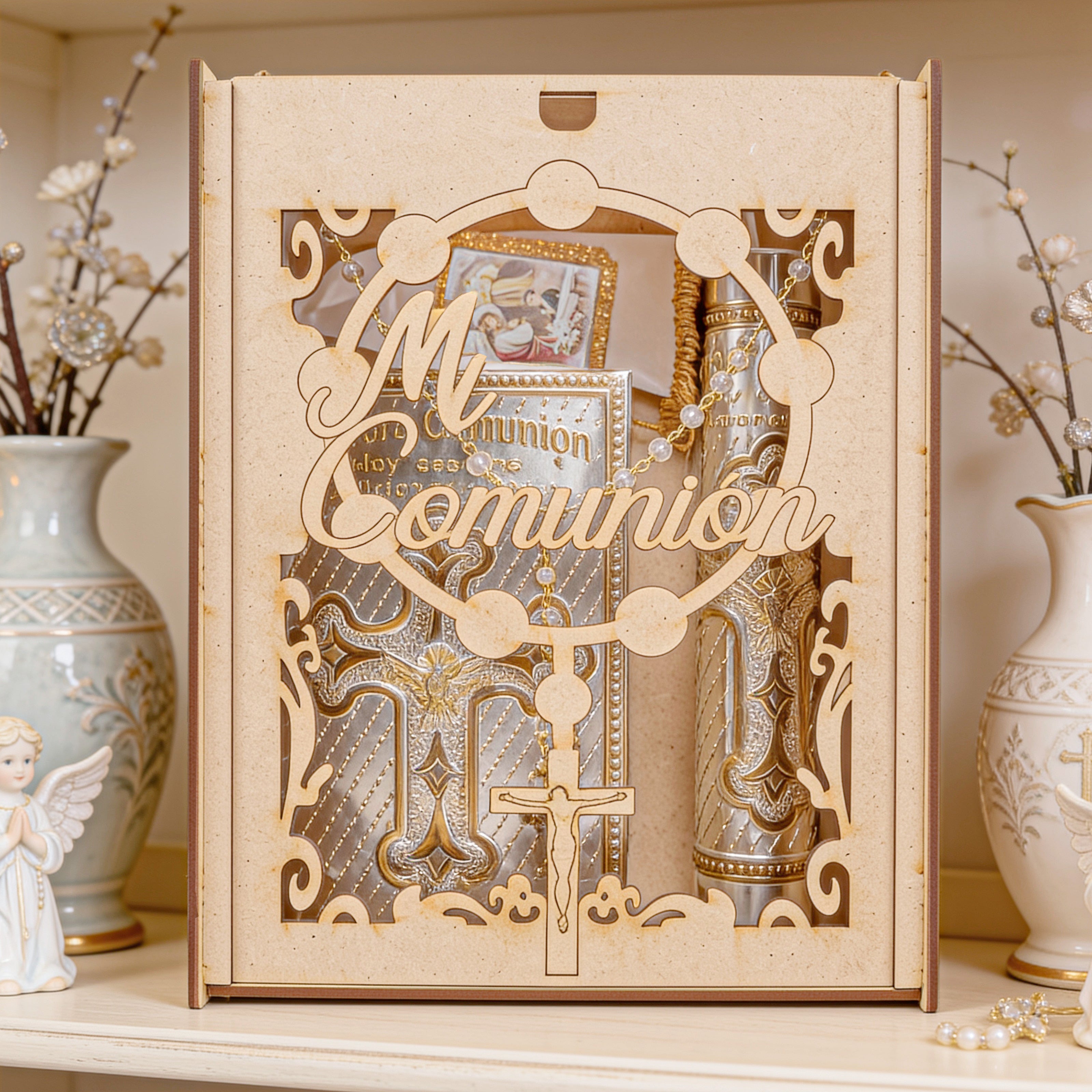 Kit de Vela Primera Comunión Caja Repujado Cruz-Paloma PC