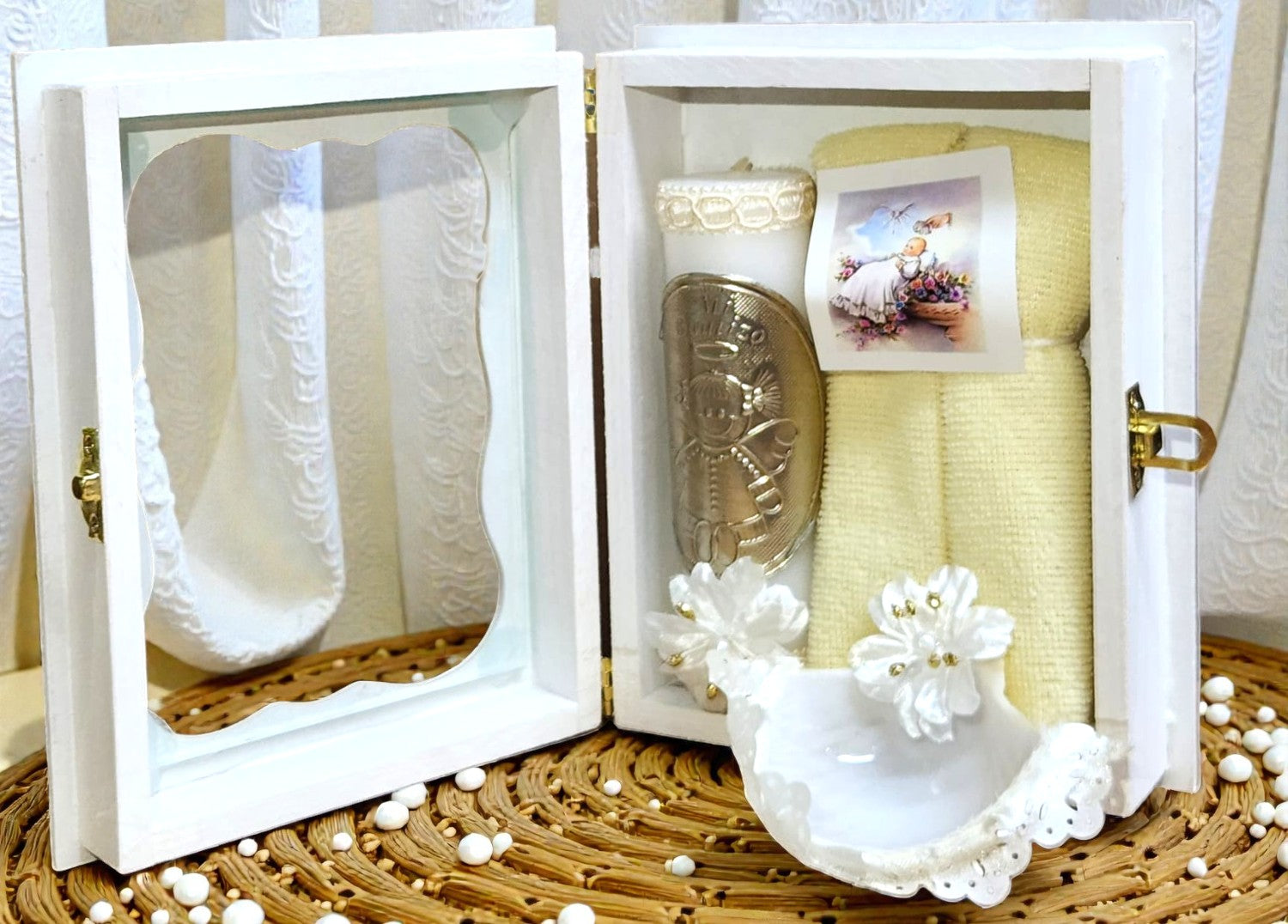 Kit de Vela Bautizo Madera Blanca 01