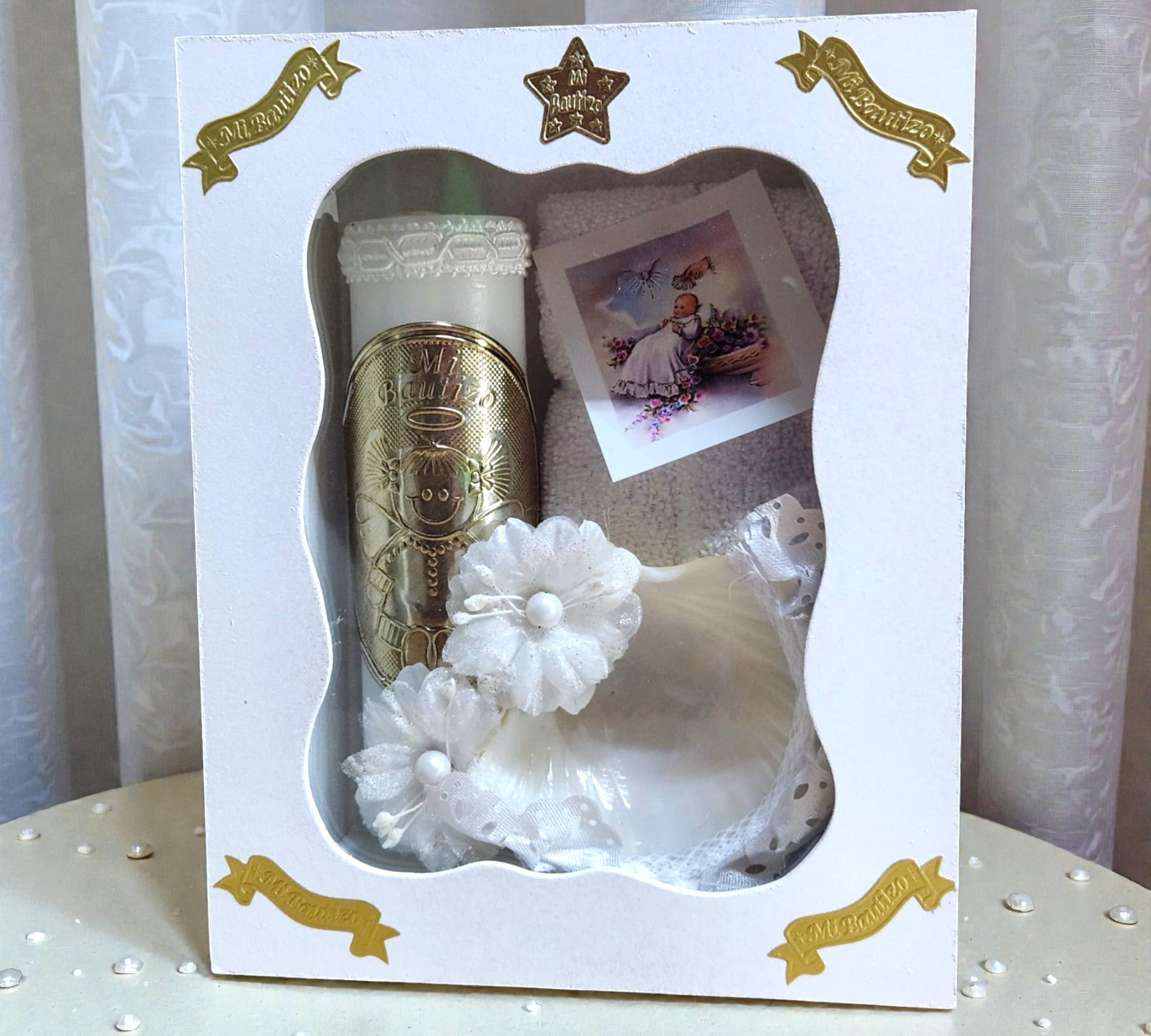 Kit de Vela Bautizo Madera Blanca 01