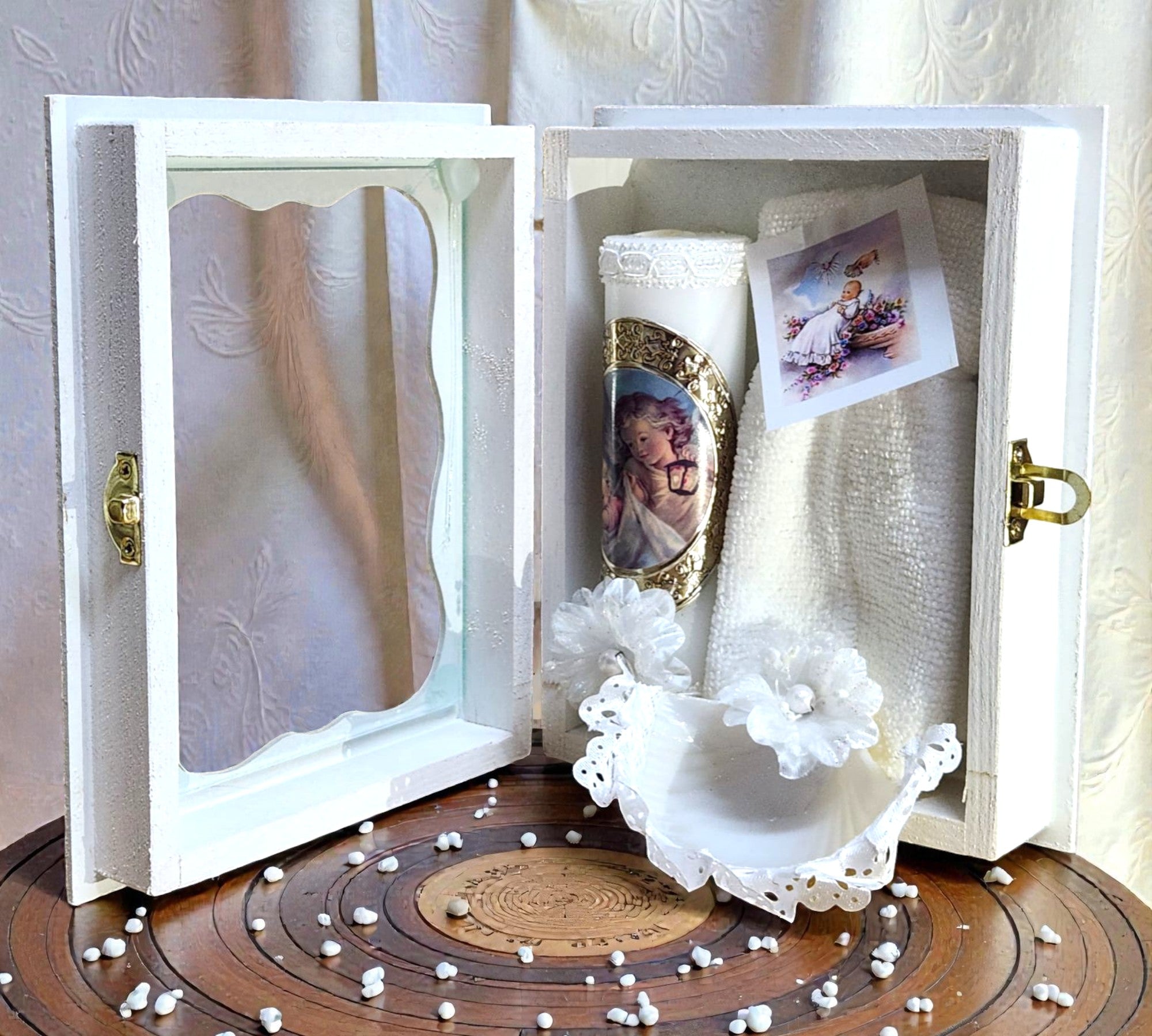 Kit de Vela Bautizo Madera Blanca 03
