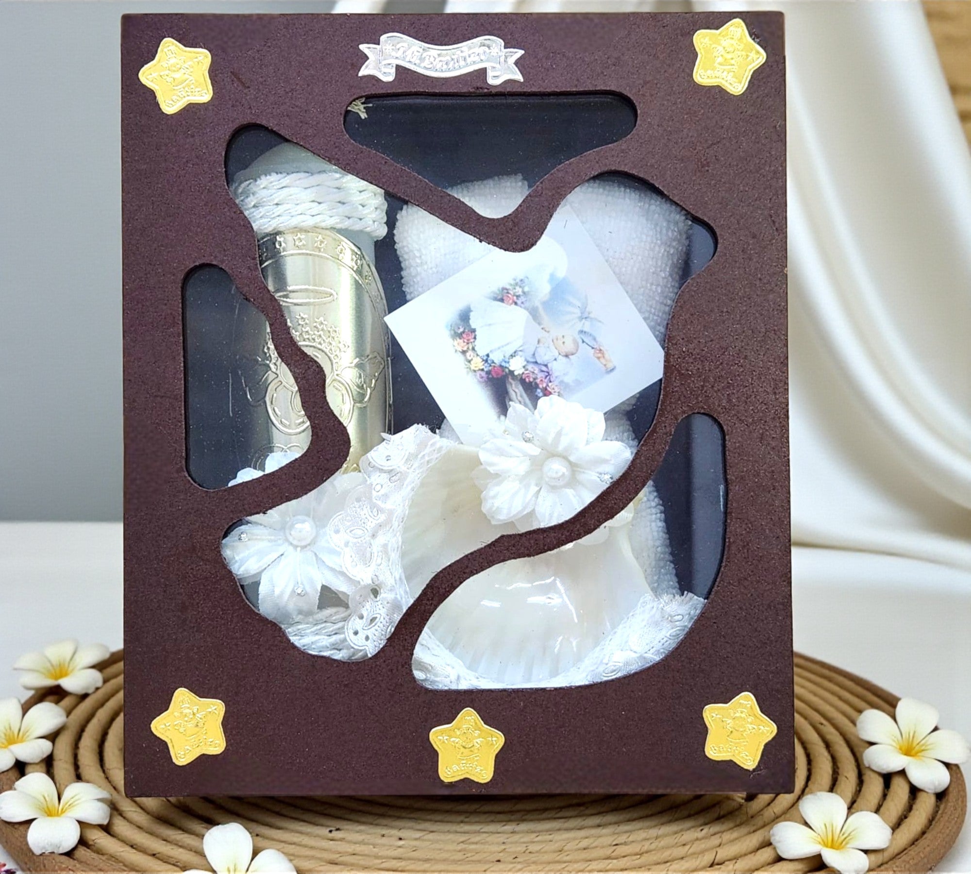 Kit de Vela Bautizo Paloma Madera Oscura 01