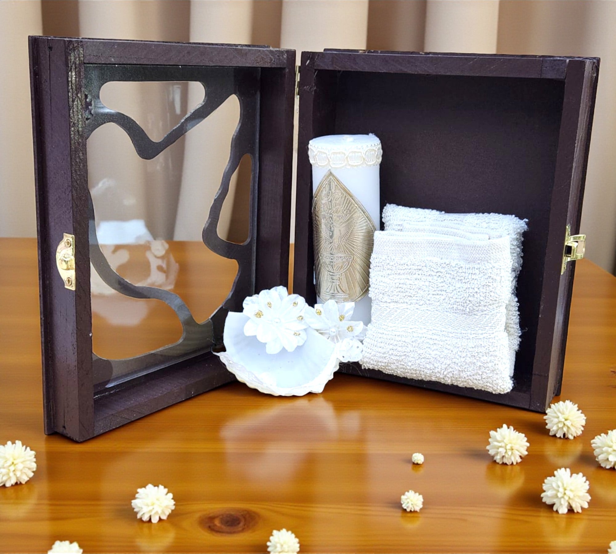 Kit de Vela Bautizo Paloma Madera Oscura 06