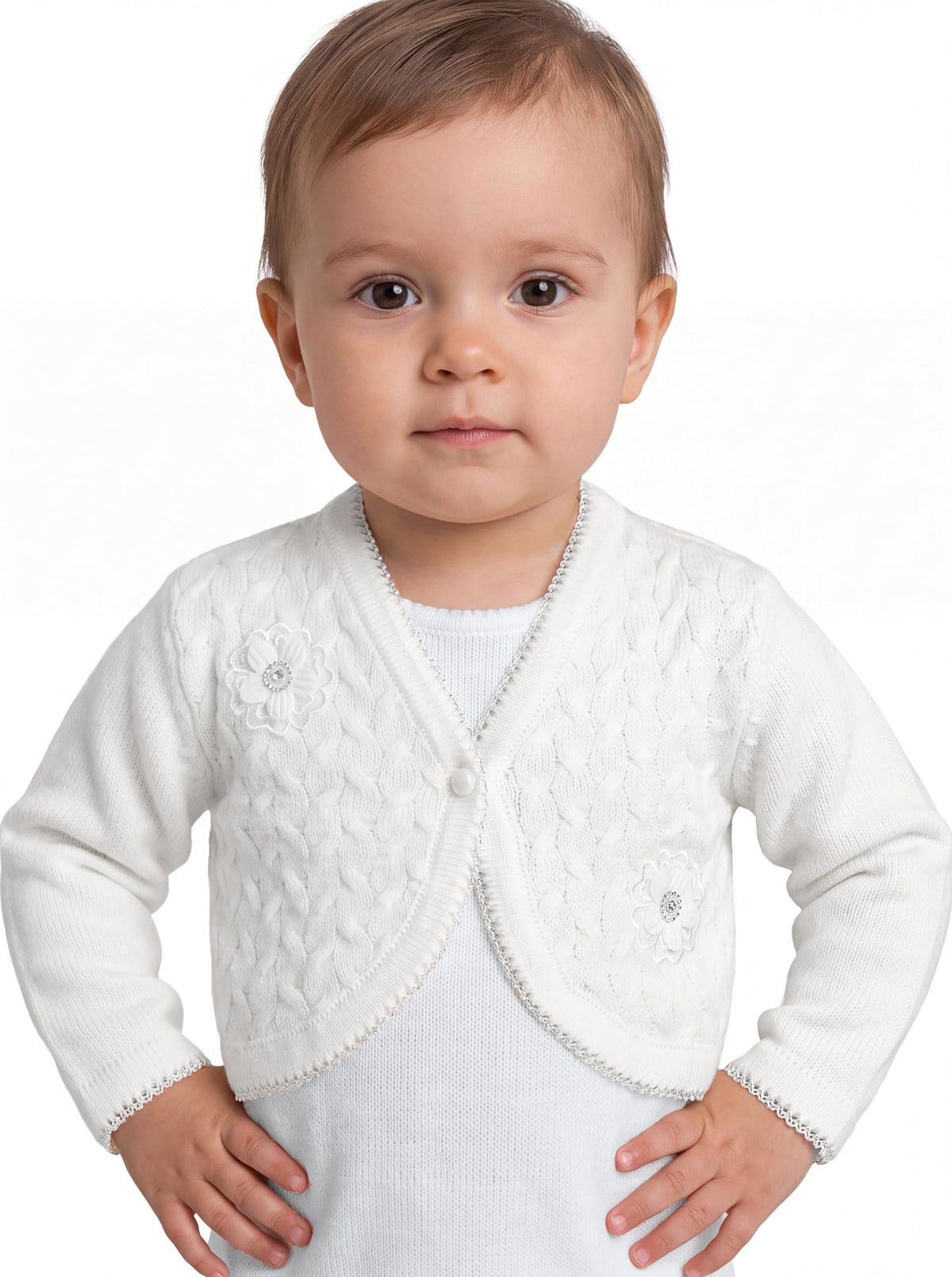 Torera de bautizo niña Alejandra blanco, fondo blanco — AMAZON-BLANCO